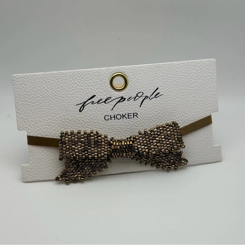 NWT Free People Gold Bow Choker Necklace